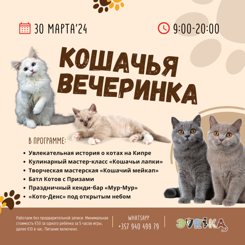 Вечеринка милых котиков в детском саду Эврика на Baby party time в Limassol